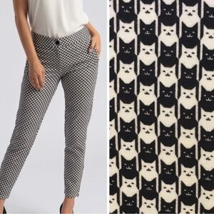 Betabrand Black and White Cat Pattern Cropped Pants size Small.
